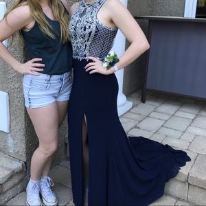 Prom Dress Navy Blue with silver beading